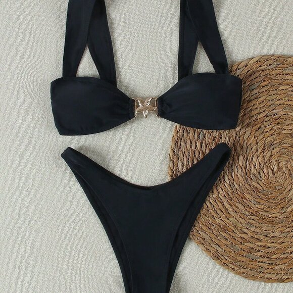 Black Cute Women's Sexy Starfish Decor Bikini Set - Picture 2 of 5